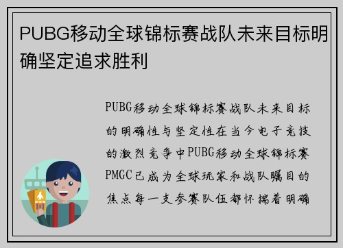 PUBG移动全球锦标赛战队未来目标明确坚定追求胜利